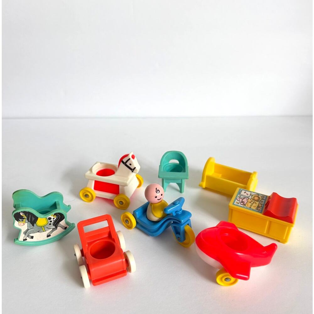 Vintage Fisher Price Little People Play Family Nursery Accessories and Baby 1972